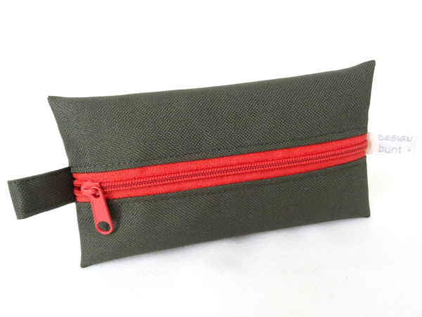 Täschchen KHAKI-grün mit Reißverschluß rostrot, TaTüTa Inhalator Kosmetik wetbag, by BuntMixxDESIGN